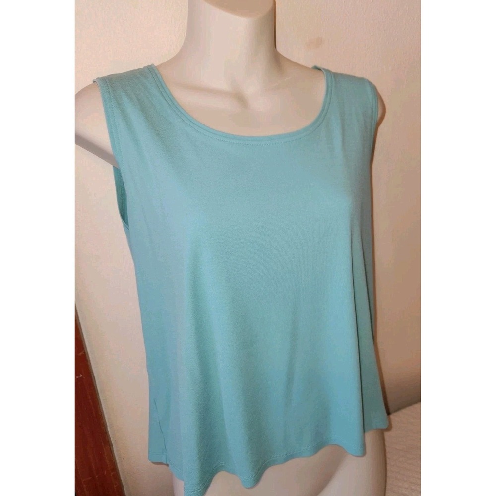 Eileen Fisher Women's Petite Medium Silk Teal Tank Top